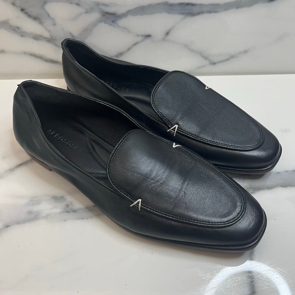 Aerosoles Classic Black Leather Square Toe Comfort Neo Loafers Sz 8 Minimalist